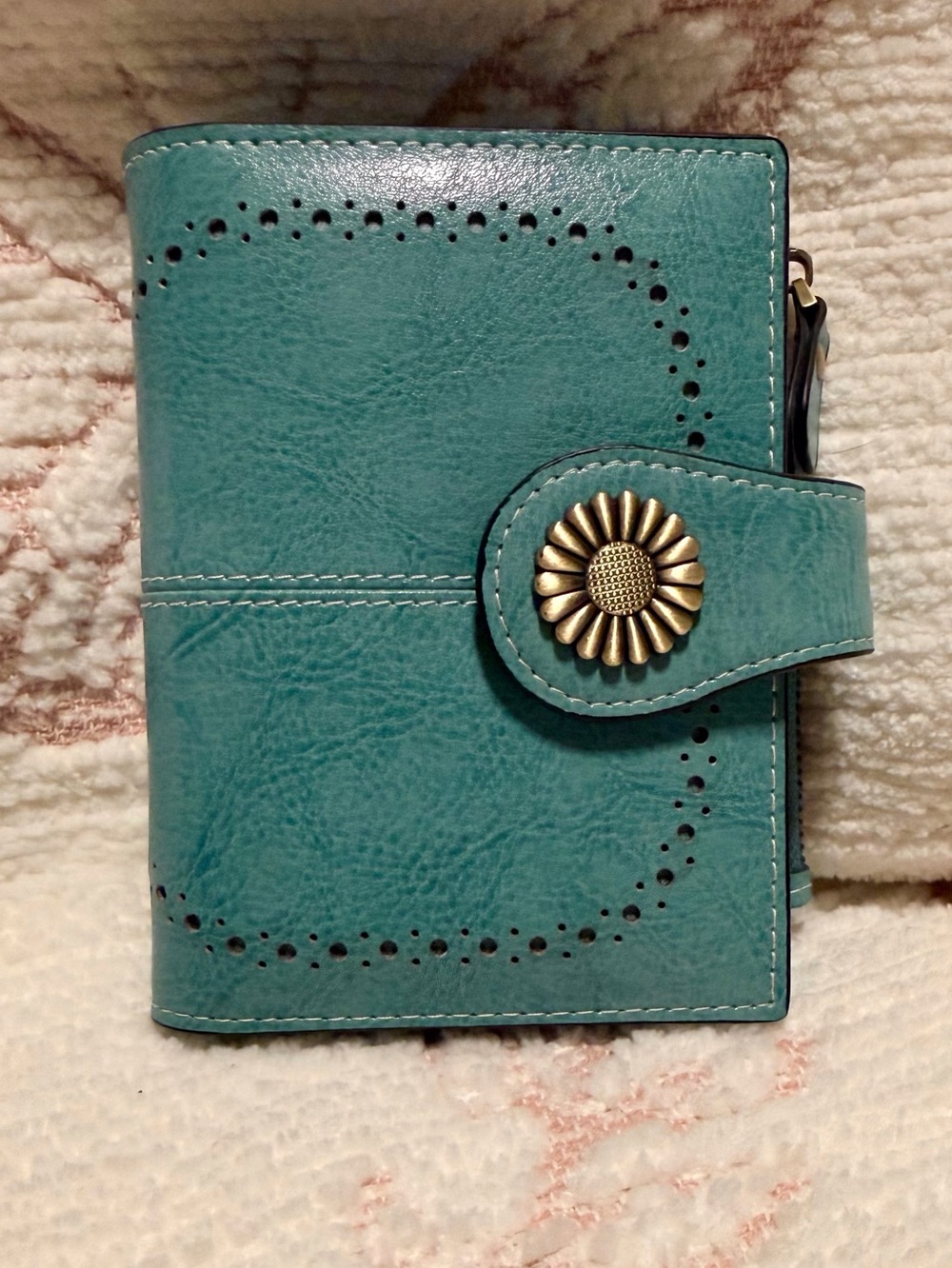 Teal Floral Button Wallet Sendefn